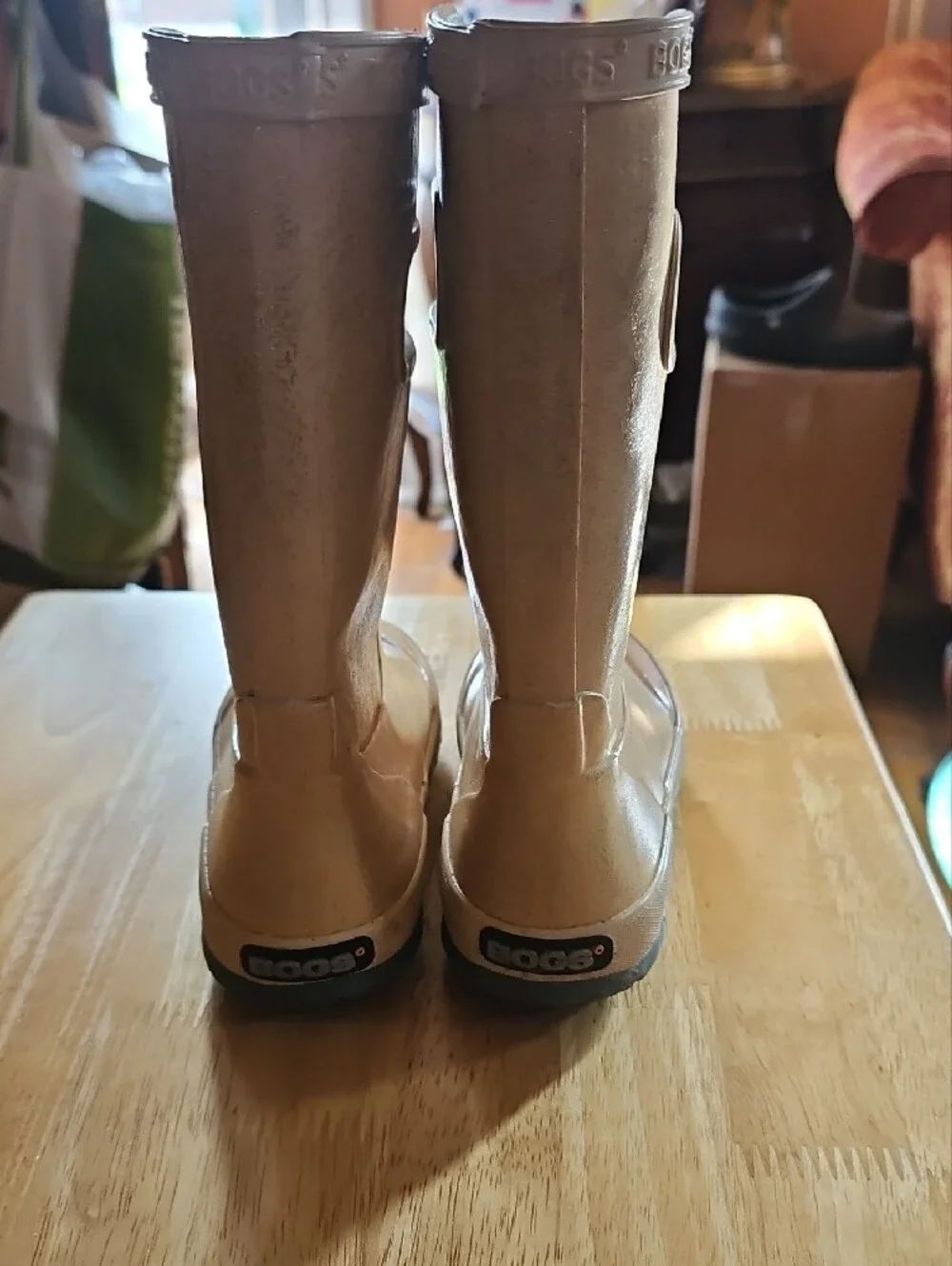 Bogs Kids Tan Glittery  Waterproof Pull-On Rain Boots
